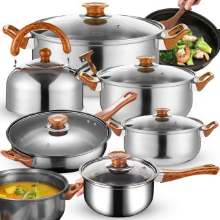 Zestaw garnków kuchennych z pokrywkami czajnikiem patelnią na gaz indukcję - 11 el.