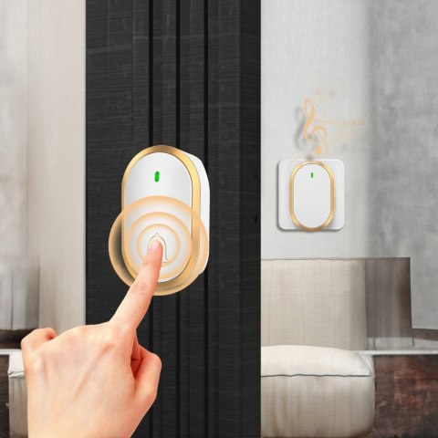 Dzwonek do drzwi bramy bezprzewodowy wodoodporny 300 m - biało złoty