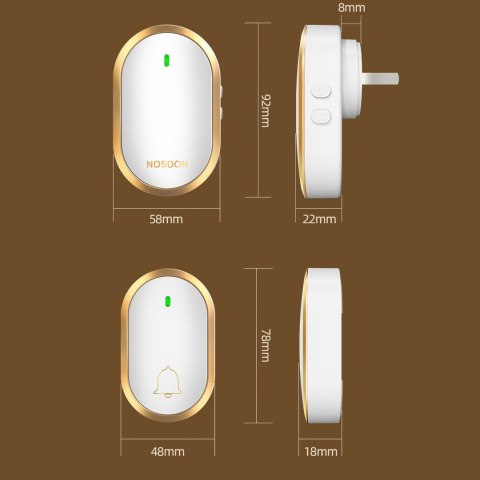 Dzwonek do drzwi bramy bezprzewodowy wodoodporny 300 m - biało złoty