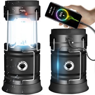 Lampa akumulatorowa turystyczna solarna z powerbankiem składana 6 LED