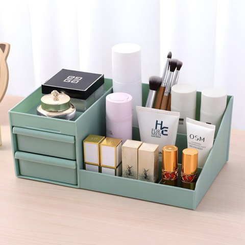 Organizer łazienkowy na kosmetyki biżuterię 2 szuflady 7 przegród - zielony