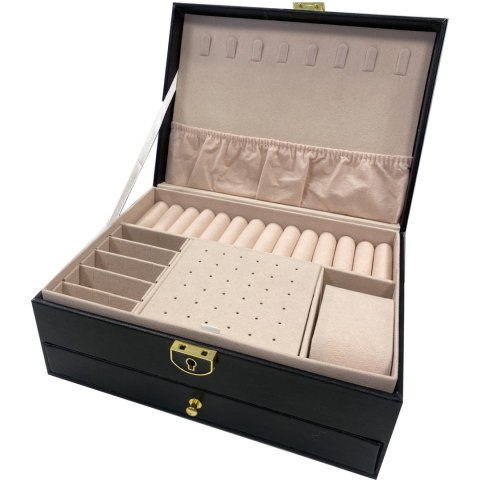 Szkatułka kuferek organizer na biżuterię zamykany na klucz - czarna