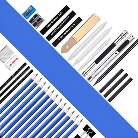 Zestaw artystyczny ołówków przyborów do szkicowania rysowania w etui - 32 el.